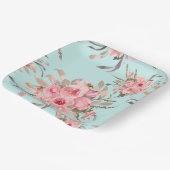 Rosa Blume in hellblau Pappteller (Gewinkelt)