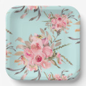 Rosa Blume in hellblau Pappteller (Vorderseite)