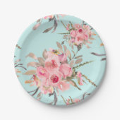 Rosa Blume in hellblau Pappteller (Vorderseite)