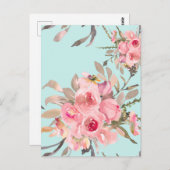 Rosa Blume in hellblau Postkarte (Vorne/Hinten)