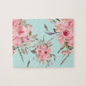 Rosa Blume in hellblau Puzzle (Horizontal)