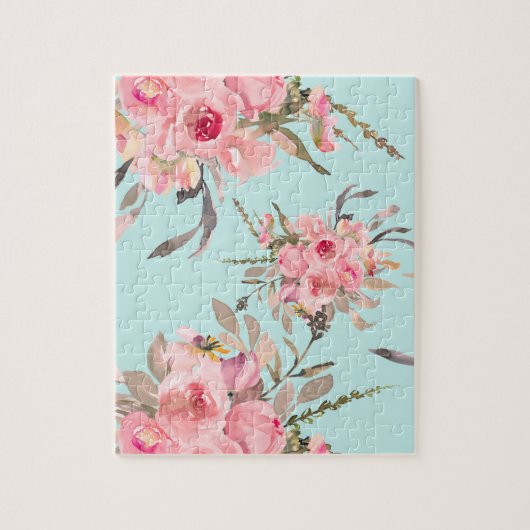 Rosa Blume in hellblau Puzzle (Vertikal)
