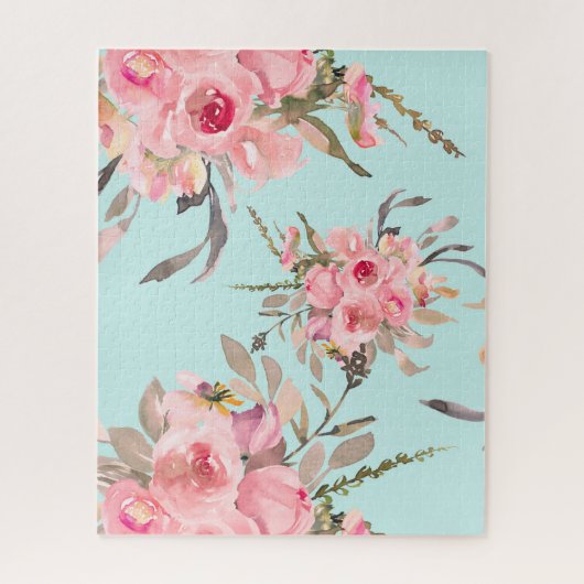 Rosa Blume in hellblau Puzzle (Vertikal)