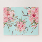 Rosa Blume in hellblau Puzzle (Horizontal)