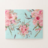 Rosa Blume in hellblau Puzzle (Horizontal)