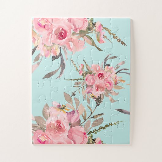 Rosa Blume in hellblau Puzzle (Vertikal)