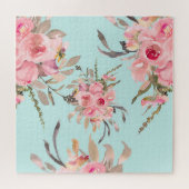Rosa Blume in hellblau Puzzle (Horizontal)