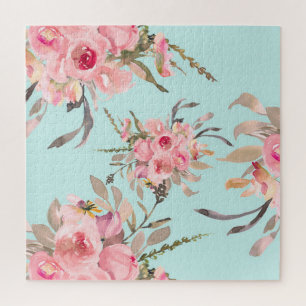 Rosa Blume in hellblau Puzzle