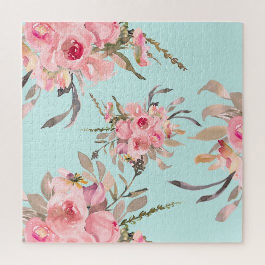 Rosa Blume in hellblau Puzzle (Vertikal)