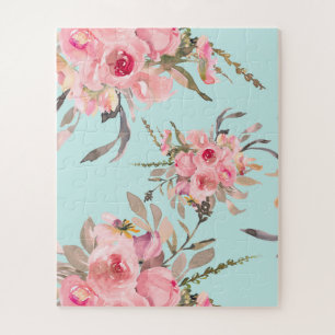 Rosa Blume in hellblau Puzzle