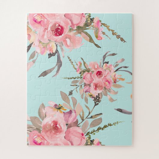Rosa Blume in hellblau Puzzle (Vertikal)