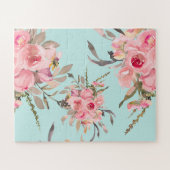 Rosa Blume in hellblau Puzzle (Horizontal)