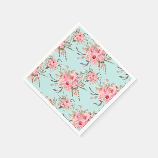 Rosa Blume in hellblau Serviette (Ecke)