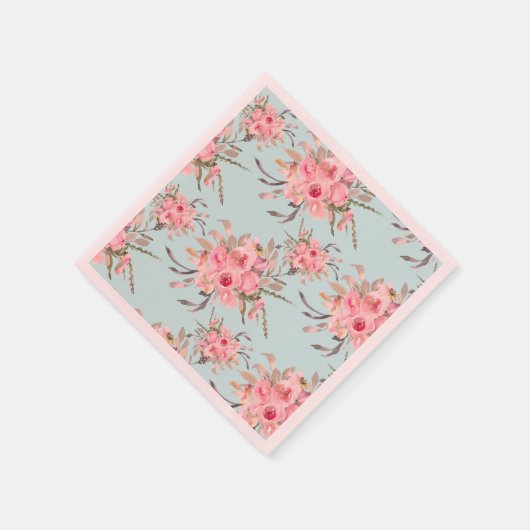 Rosa Blume in hellblau Serviette (Ecke)