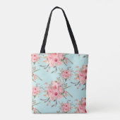 Rosa Blume in hellblau Tasche (Rückseite)