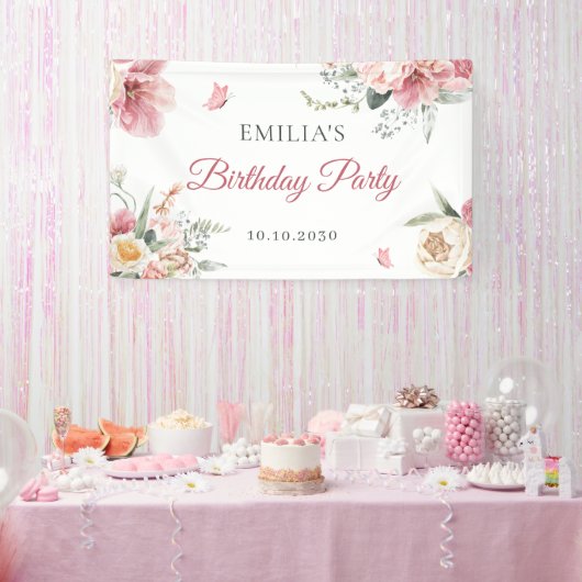 Rosa Blume in Pastellfarben Banner (Party)