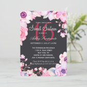 Rosa Blume in Schwarz Süß 16 Einladungen (Stehend Vorderseite)