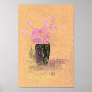 Rosa Blume in schwarzer Vase Poster