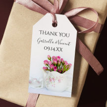 Rosa Blume in Teapot Gastgeschenk Hochzeit Tags