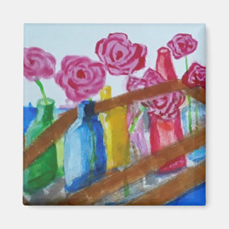 rosa Blume in Vasen Lackmagneten Magnet