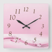 Rosa Blume in Waves Quadratische Wanduhr (Vorderseite)