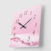 Rosa Blume in Waves Quadratische Wanduhr (Winkel)