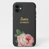 Rosa Blume individuelle Name grau Case-Mate iPhone Hülle (Rückseite)