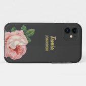 Rosa Blume individuelle Name grau Case-Mate iPhone Hülle (Rückseite (Horizontal))