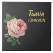 Rosa Blume individuelle Name grau Fliese (Vorderseite)