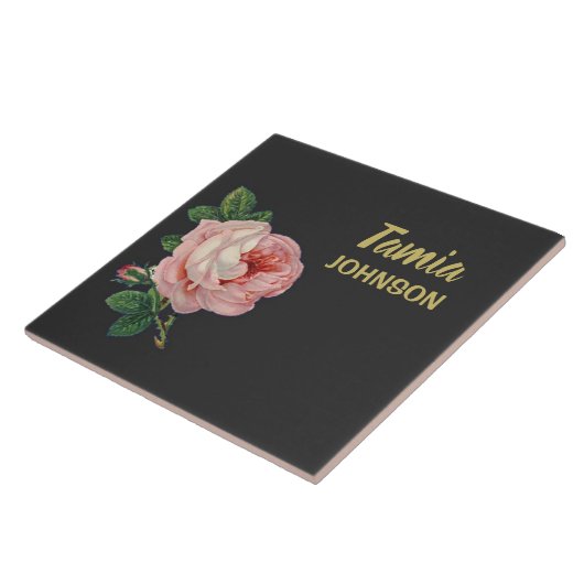 Rosa Blume individuelle Name grau Fliese (Seite)
