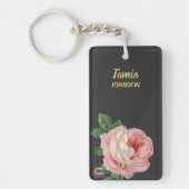 Rosa Blume individuelle Name grau Schlüsselanhänger (Vorderseite)