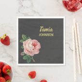 Rosa Blume individuelle Name grau Serviette (Beispiel)