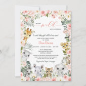 Rosa Blume Jungle Safari Tiere Kinderdusche Einladung (Vorderseite)