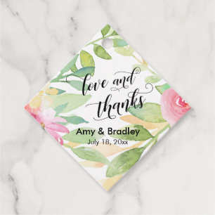 Rosa Blume & Kalligrafie Liebe und Dank Hochzeit Geschenkanhänger