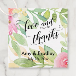 Rosa Blume & Kalligraphie Liebe und Dank Hochzeit Geschenkanhänger