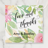 Rosa Blume & Kalligraphie Liebe und Dank Hochzeit Geschenkanhänger (Rückseite)