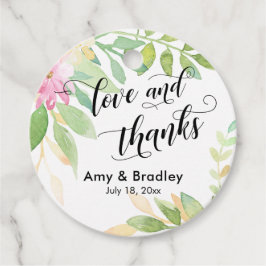 Rosa Blume & Kalligraphie Liebe und Dank Hochzeit Geschenkanhänger