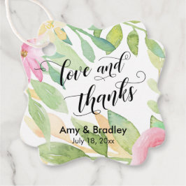 Rosa Blume & Kalligraphie Liebe und Dank Hochzeit Geschenkanhänger