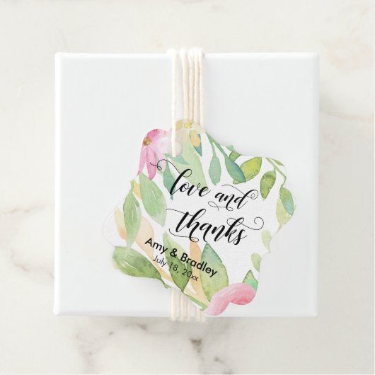 Rosa Blume & Kalligraphie Liebe und Dank Hochzeit Geschenkanhänger (Beispiel)