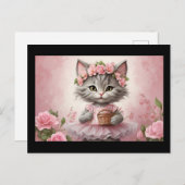 Rosa Blume Kätzchen in Kleidung Postkarte (Vorne/Hinten)