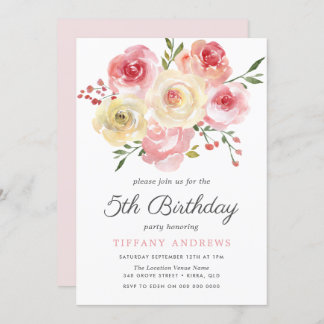 Rosa Blume Kinder Kinder Geburtstag Einladung