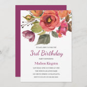 Rosa Blume Kinder Kindergeburtstag Party Einladung (Vorne/Hinten)