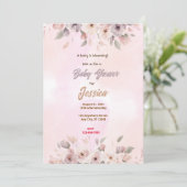 Rosa Blume Kinderdusche Einladung (Stehend Vorderseite)