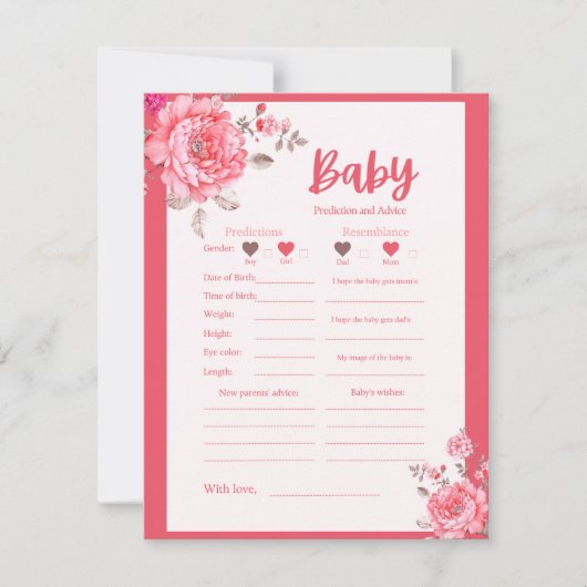 Rosa Blume Kinderdusche Vorhersage und Adress-Spie (Vorderseite)