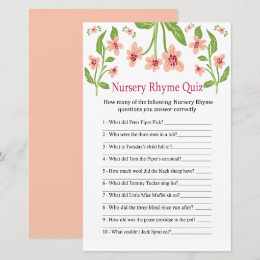 Rosa Blume Kinderzimmer Rhyme Quiz Kinderduschensp (Vorne/Hinten)