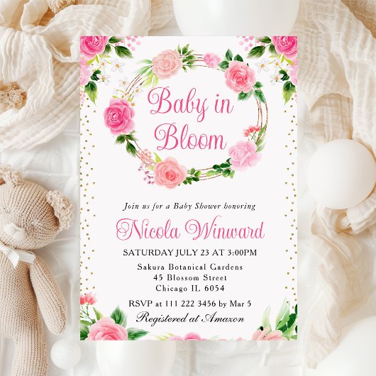 Rosa Blume Kleider Kinderdusche Einladung