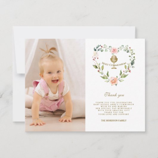 Rosa Blume Kraut Foto Mädchen Heilige Kommune Dankeskarte (Vorderseite)