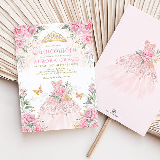 Rosa Blume Kronprinzessin Kleid Quinceañera Einladung