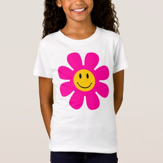 Rosa Blume Lächeln Gesicht T-Shirt (Vorderseite)