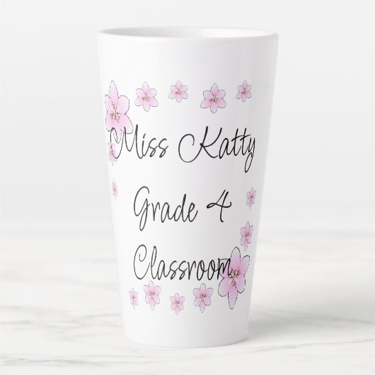 Rosa Blume Lehrer Latte Tasse (Vorderseite)